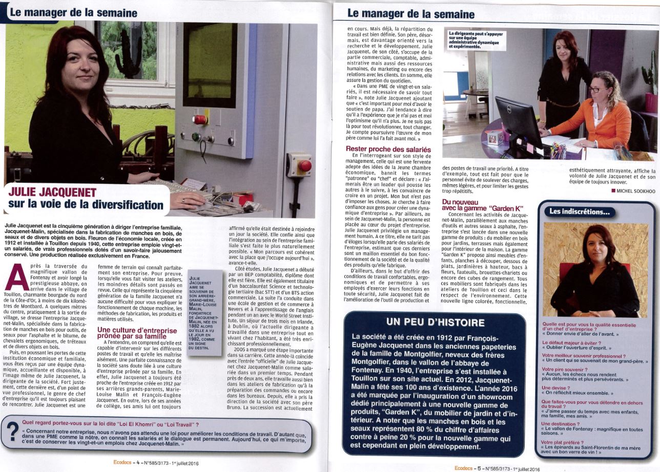 JACQUENET MALIN - JULIE JACQUENET - ECODOCS - GARDEN K - MANAGER - ENTREPRISE FAMILIALE - MOBILIER BOIS