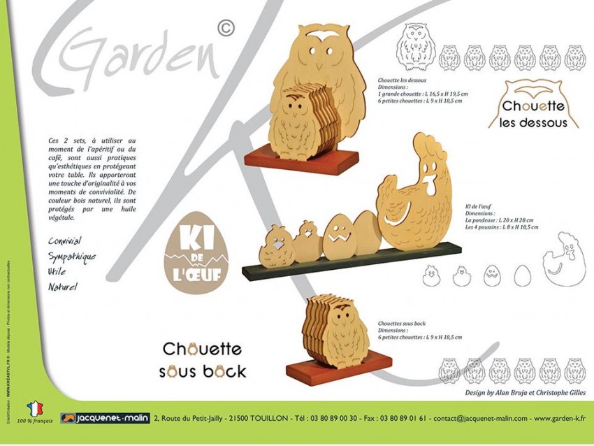 DESSOUS DE VERRES-GARDEN K-CHOUETTE-POULE